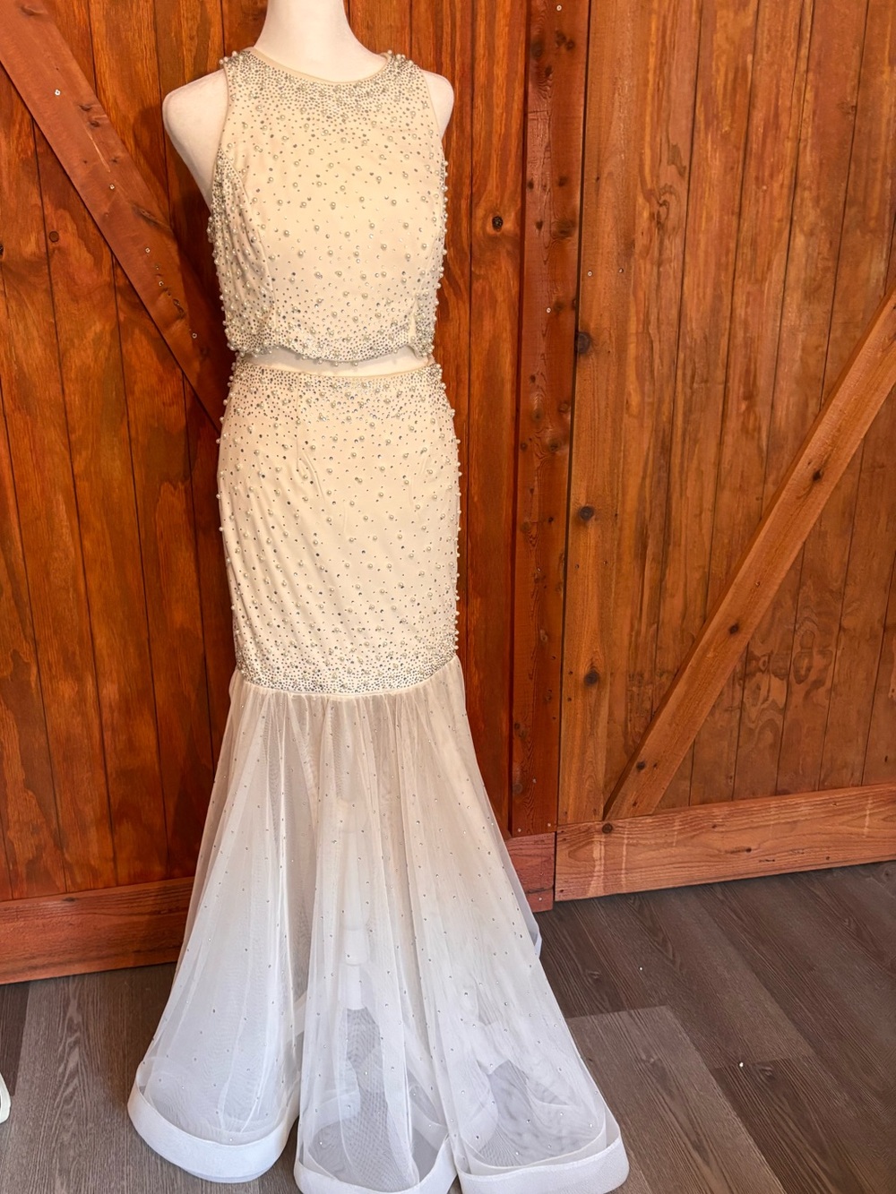 Beaded Ivory Two-Piece Mermaid Gown